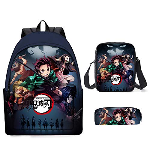 Unisex Anime Demon Slayer Mochila School Bag + Bolsas de Hombro +...