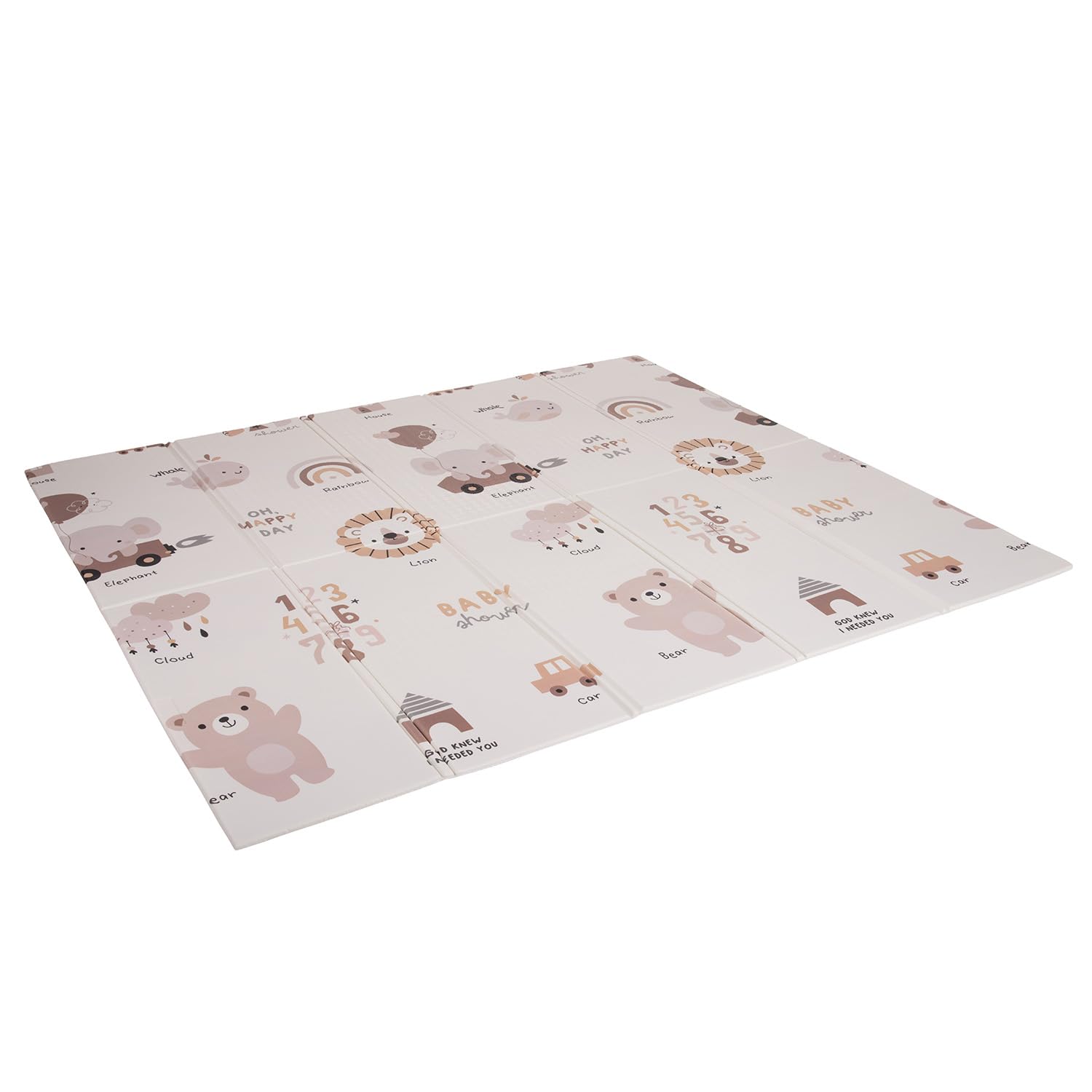KiddyMoon Tappetino Da Gioco Per Bambini Tappeto Gattonamento In Schiuma Reversibile Pieghevole Tappeto Neonato Impermeabile Con Motivi Educativi Per Interni Ed Esterni 180X200x1cm, Marrone-Elefante