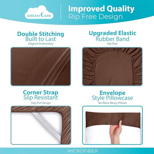 Image of DREAMCARE Full Size Sheets - 6 pcs Breathable Cooling Sheets Full Size Bed | up to 15 inch Deep Pocket Full Sheet Set with Side Pockets - Extra Soft Full Size Bed Sheets - Hotel Luxury Bed Sheets MochaBrown
