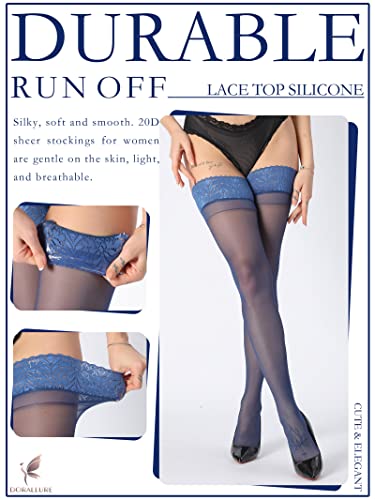 Image of DORALLURE Thigh High Stockings Silicone Lace Top Stay Up Silky Semi Sheer Pantyhose for Women Hold Up Nylon