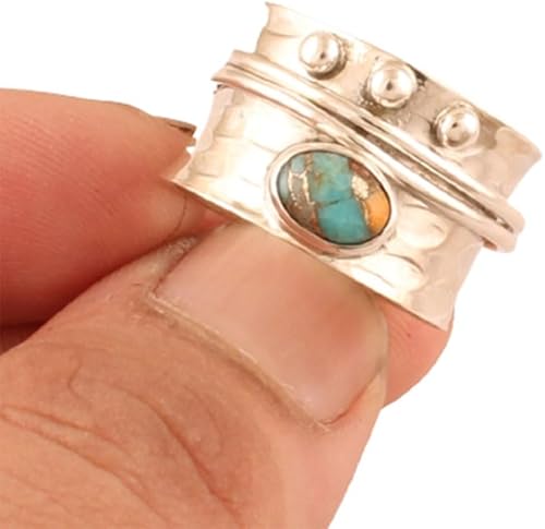 Oyster Copper Turquoise Ring, 925 Sterling Silver Jewelry, Minimalist Ring For Women, Statement Spinner Ring, Fidget Spinner Ring, Anxiety Spinner
