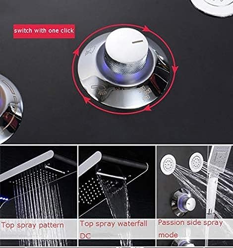 Panel de ducha de pared con luz LED, efecto cascada y chorros de masaje, grifería de latón con acabado Roma miniatura 7