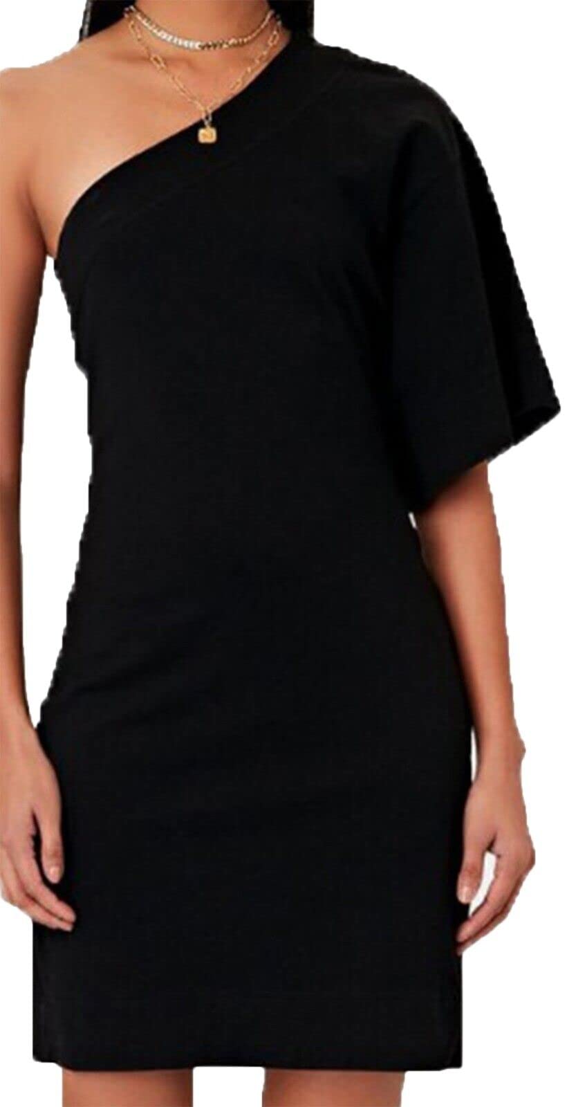 UK Dispatch Ladies Little Black Dress Sexy One Shoulder Long Top/Dress Casual Party Wear
