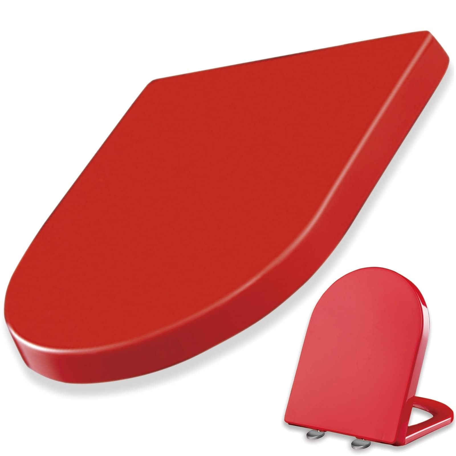 Giural Red Color Toilet Seat Soft Close D Shape, 36 * 46Cm Soft Close Toilet Seats, Top Fixing, Quick Release For Easy Cleaning, Pp Materials,