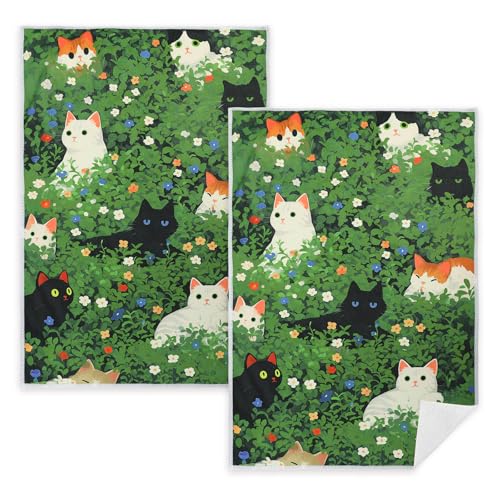 FlyingMage Microfiber Kitchen Towels Set of 2, Wildflower Floral Cat