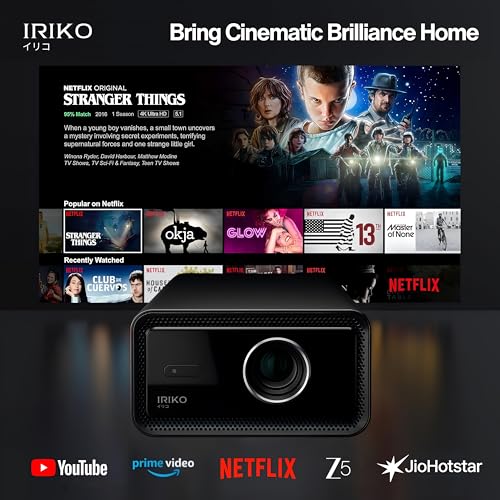 Image of Elara IRIKO PRIZM MAX Full HD 1080P 4K Supports 1500 ANSI Android Projector with Upto 300 inch Display, 32GB+2GB, WiFi, BT, Multi-Device Compatibility Auto Focus, Keystone, Home & Gaming Projector Black