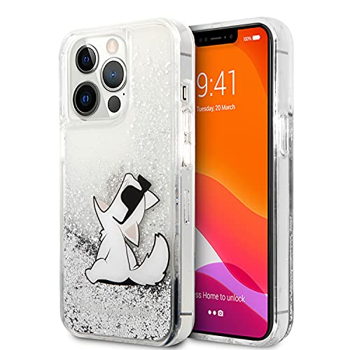 Karl Lagerfeld Liquid Glitter Choupette Fun - Coque iPhone 13 Pro Max (Argent)