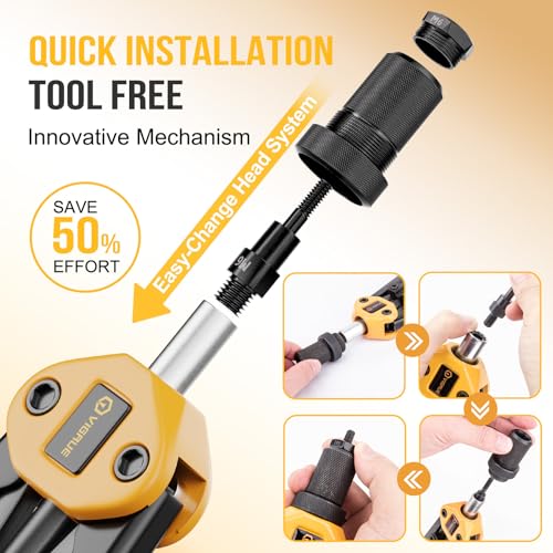 VIGRUE 14'' Rivet Nut Tool Hand Rivet Tool Kits with 7PCS Metric & Inch Mandrels and 150PCS Metric & SAE Rivet Nuts Assortment and Rugged Carrying Case