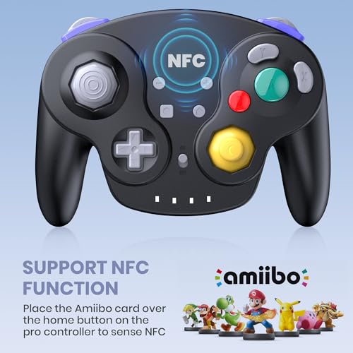 Image of SAFFUN 2 Pack Wireless GameCube Style Controller for Switch 1 & 2 / Lite /Switch Online, NGC Style Pro Controller Compatible with Windows PC, macOS - (Rechargeable) (Built-in Rumble) (NFC)- Black