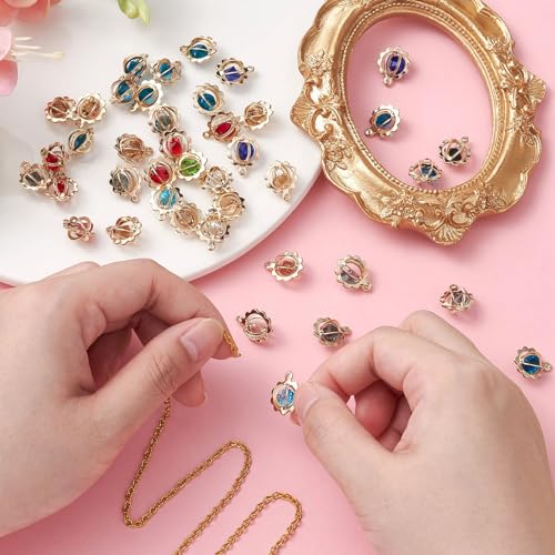 Stiesy 50Pcs Mixed Colour Rhinestones Charms Lantern Small Cages Pendant Charm with Round Faceted Glass Bead Charms for Jewellery Making DIY Bracelet Crafting - Image 4
