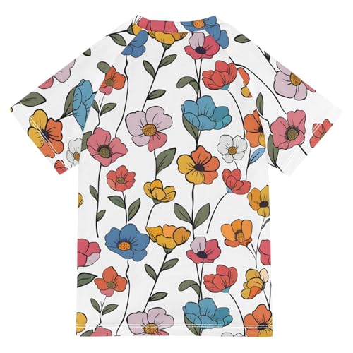 ALAZA Kids Rash Guard Girls Toddler Swim Shirts Short Sleeve Flower 2 UPF 50+ 3T2