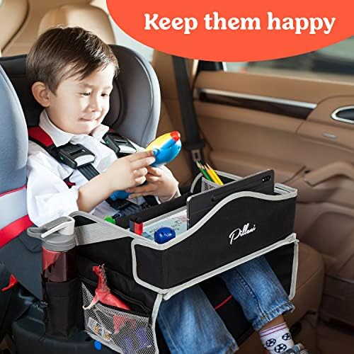 PILLANI Kids Travel Tray for Car - Car Seat Tray & Lap Desk Organizer for Kids Travel, Road Trip Activities & Airplane Essentials - Portable & Easy to Store