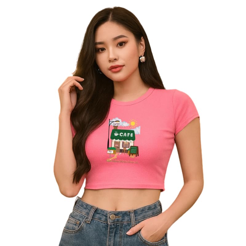 Space & Ocean Printed Crop Top Tshirt for Women |Slim Fit Round Neck Stylish Western Cotton Casual T-Shirt for Womens & Girls | Korean Short Sleeves Tees for Gym, Running, Party, Etc.-image-20