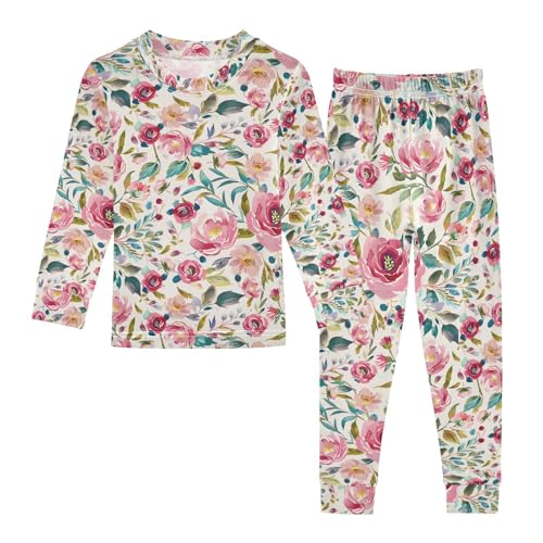 ALAZA Beautiful Bohemian Floral Flower Pajamas Long Sleeve Sleepwear 2-Piece Pajama Set