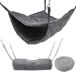 Yontree Small Animal Accessories Hammock,Ferret Hammock Bed Tunnel,Guinea Pigs Cage Hanging Hideout Tunnel Tube Toy Accessories Soft Double Bunkbed Hammock for Pet Rat, Sugar Glider Chinchilla