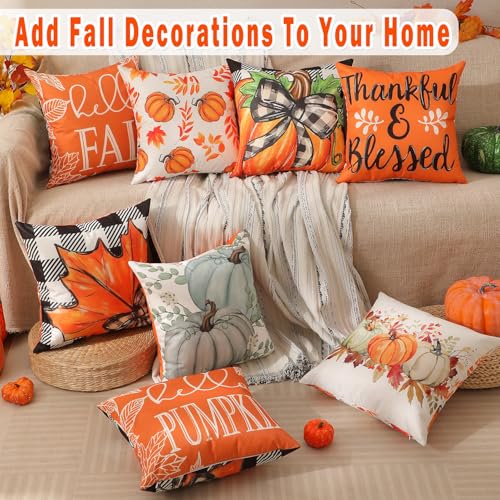 Fall Decorations Set Of 4 Double-Sided Print Fall Pillow Covers with 8 Cute Different Looks with Autumn Decor, Bright And Colorful, 20" x 20" Soft Linen Throw Pillow Covers for Outdoor & Indoor Use