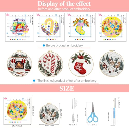 Image of Zhenqing 11 Count Stamped Cross Stitch Kits for Adults Beginners, Hand Embroidery Christmas Ornaments kit with Instructions Embroidery Hoops,Christmas Stocking-Four-Piece Set(68446)