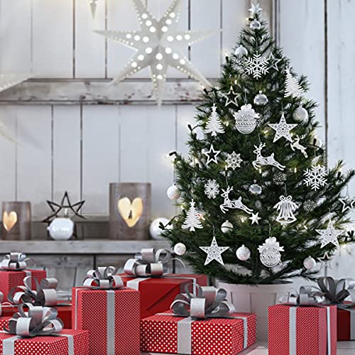 Songjum 24 Pcs Silver Christmas Hanging Ornaments, Christmas Glitter Snowflake Reindeer Ornaments Tree Decoration For Winter Wonderland Christmas Tree #TOP3