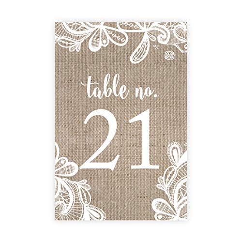 Andaz Press Burlap Lace Wedding Table Numbers 21-40, 4x6-Inches Table Number Cards For Wedding Reception Table Number For Seating Chart For Wedding Reception, Restaurant, Classroom, Boda