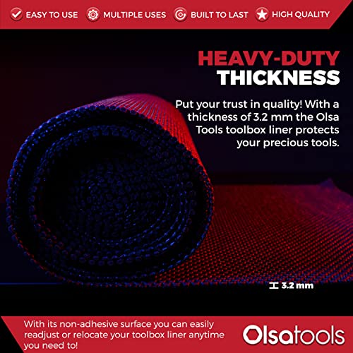 Olsa Tools Tool Box Liner, Drawer Liner, And Shelf Liner Black 16 Inch X 16 Feet X 1/8" Thick | Premium Non Adhesive Non-Slip Perforated Surface Tool Chest Mat | Perfect Organization For Wire Shelv #TOP1