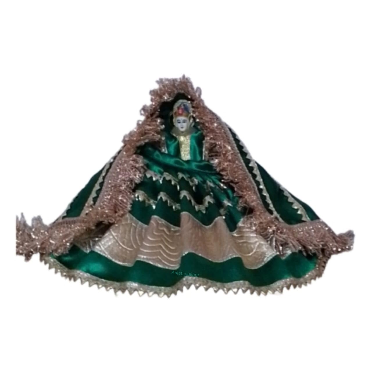 AsiaticJaipur MATA Rani Poshak, Traditional Green Satin Lehenga,choli, Chunri Decorative Goolden Gota Work Border for Idol (Durga, Lakshmi, Sherawali, Radha Rani) 4 Inch Lehenga 7 inch idol-image-43