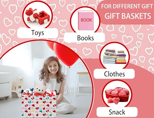 Image of Large Valentine's Day Basket Heart Shaped Storage Bin for Gifts Collapsible Organizer Room Decor (Black Cross Bar Love)