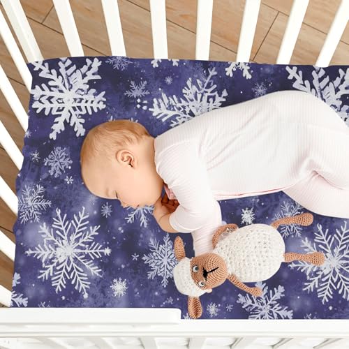Image of Caikeny Fitted Crib Sheet for Boys Girls Purple Snowflakes Sliver Xmas Baby Crib Sheets Bassinet Sheets Crib Mattress Bed Sheets for Toddler Newborn Infant 27 x 39 in