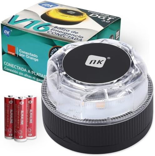 NK Baliza de Emergencia V16 con Geolocalización y Conexión DGT 3.0 – Uso Obligatorio desde Enero 2026, Señal LED Homologada para Coche, Alcance 1km, R...