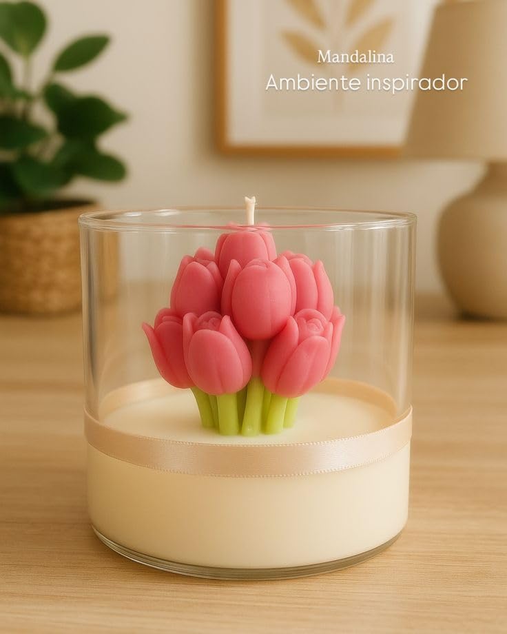 Image of The Wittyboon Decorative Tulip Bouquet Glass Jar Scented Candle, Long Lasting Fragrance Candle