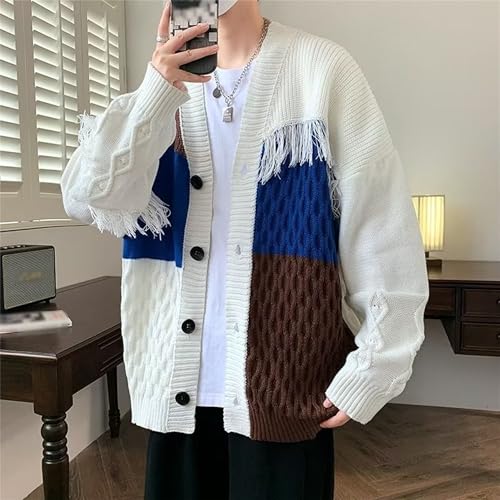 Men's Color Block V Neck Sweater Cardigan Kintted Casual Sweater Relaxed Fit Long Sleeve Sweaters4