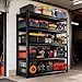 Metal Garage Shelving Unit, Heavy Duty 5-Tier Adjustable Storage shelves, Steel Shelving, 3000 lbs Capacity, Industrial Shelves for Heavy Tools and Equipment, Ideal for Garage, Basement, Black, 72