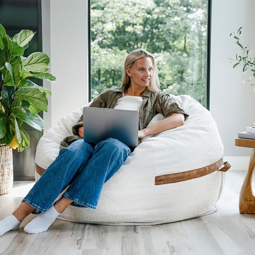 Image of Big Joe Fuf 5Ft Oversized Foam Bean Bag Chair with Removable Cover for Kids, Teens, Adults, Sandstone Textured Boucle, 5 Foot Large Reading and Gaming Seat | Premium Shredded Foam Filled, Textured Boucle, Adult-Sized Comfortable Seating, Supports Up to 300 lbs