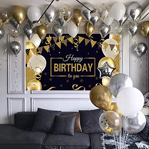 Image of Party Propz Birthday Backdrop For Decoration - Backdrop For Decorations (4x3 Ft), Large Happy Birthday Banner, Black Bday Banner