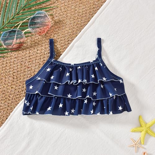 Image of HINTINA Toddler Girl Swimsuit Tiered Ruffle Bathing Suit 2 Piece Bikini Set with Cover Up Skirt