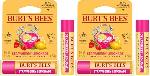 Burt's Bees 100% Natural Origin Moisturising Lip Balm, Strawberry Lemonade with Beeswax and Fruit Extracts, 1 Tube, 4.25g (Pack of 2)