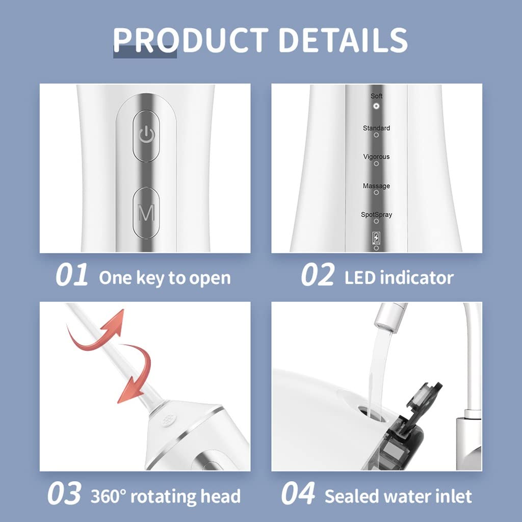 Kanduo JSY Irrigador Bucal Limpiador de Dientes inalámbrico con Hilo Dental de Agua, irrigador bucal Dental portátil for el Cuidado de los Dientes, Uso doméstico y Viajes Eléctrico Portátil