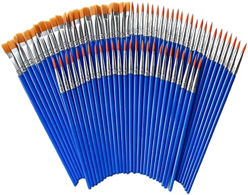 100 Pcs Paint Brushes Bulk for Kids/Students/Starter/Teens/Children ，Round Flat Small Brush Set for Art Class Painting/Painting Party/Acrylic Painting/Oil Watercolor