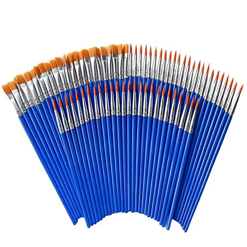 100 Pcs Paint Brushes Bulk For Kids/Students/Starter/Teens/Children ，Round Flat Small Brush Set For Art Class Painting/Painting Party/Acrylic Painting/Oil Watercolor #TOP17