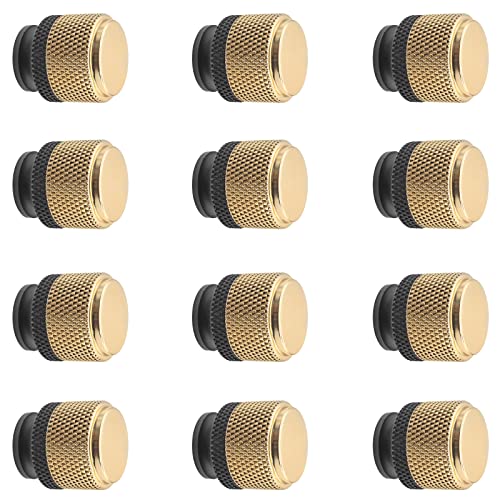 Luomorgo 12 Pcs Knurled Cabinet Knobs, Aluminum Black & Gold Kitchen Drawer Knobs, 1 Inch Round Dresser Knobs Handles, Bathroom Cabinet Door Knobs, Decorative Pull Knobs For Cabinets, Drawers #TOP5