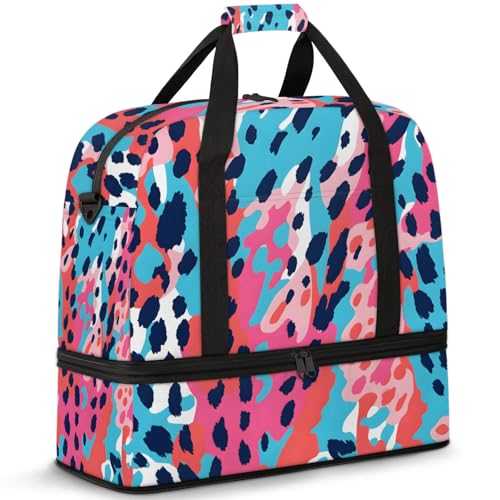 Large Travel Duffel Bag for Women Men Colorful Leopard Print Gym Bag Weekender Overnight Bags With Shoe Compartment Foldie Travel Tote Bag Carry On Personal Item Bag for Travel Gym Sports