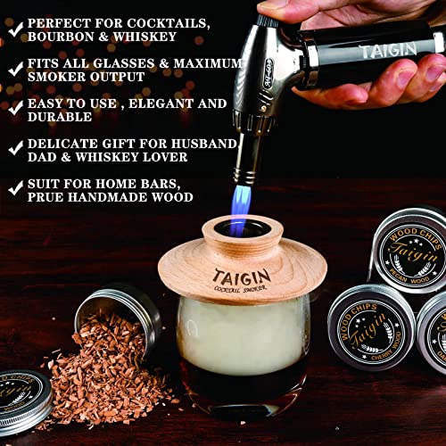 Cocktail Smoker Kit With Torch, Four Kinds Of Wood Chips For Whiskey And Bourbon. Infuse Cocktails, Wine, Whiskey, Cheese, Salad And Meats. For Your Friends, Husband, Dad.（No Butane） #TOP1