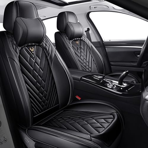 Image of Car Seat Covers Front Seats for Kia Telluride 2020-2026, Anti-Slip Full Coverage Car Seat Covers, Waterproof Nappa Leather Car Seat Cover Sets(2 Seats with Headrests /Black)