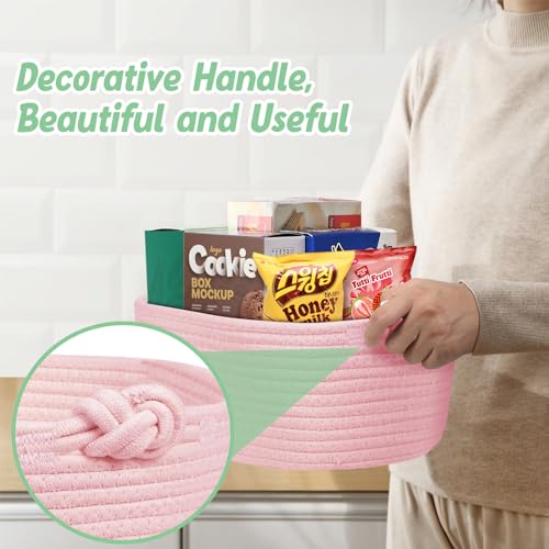 Image of Small Basket for Storage and Organization | Pink Gift Basket | Decorative Baskets for Gifts Empty | Cute Cat Dog Toy Box Organizer Basket | Woven Rope Basket for Home, Office, Desk | 3 Pack