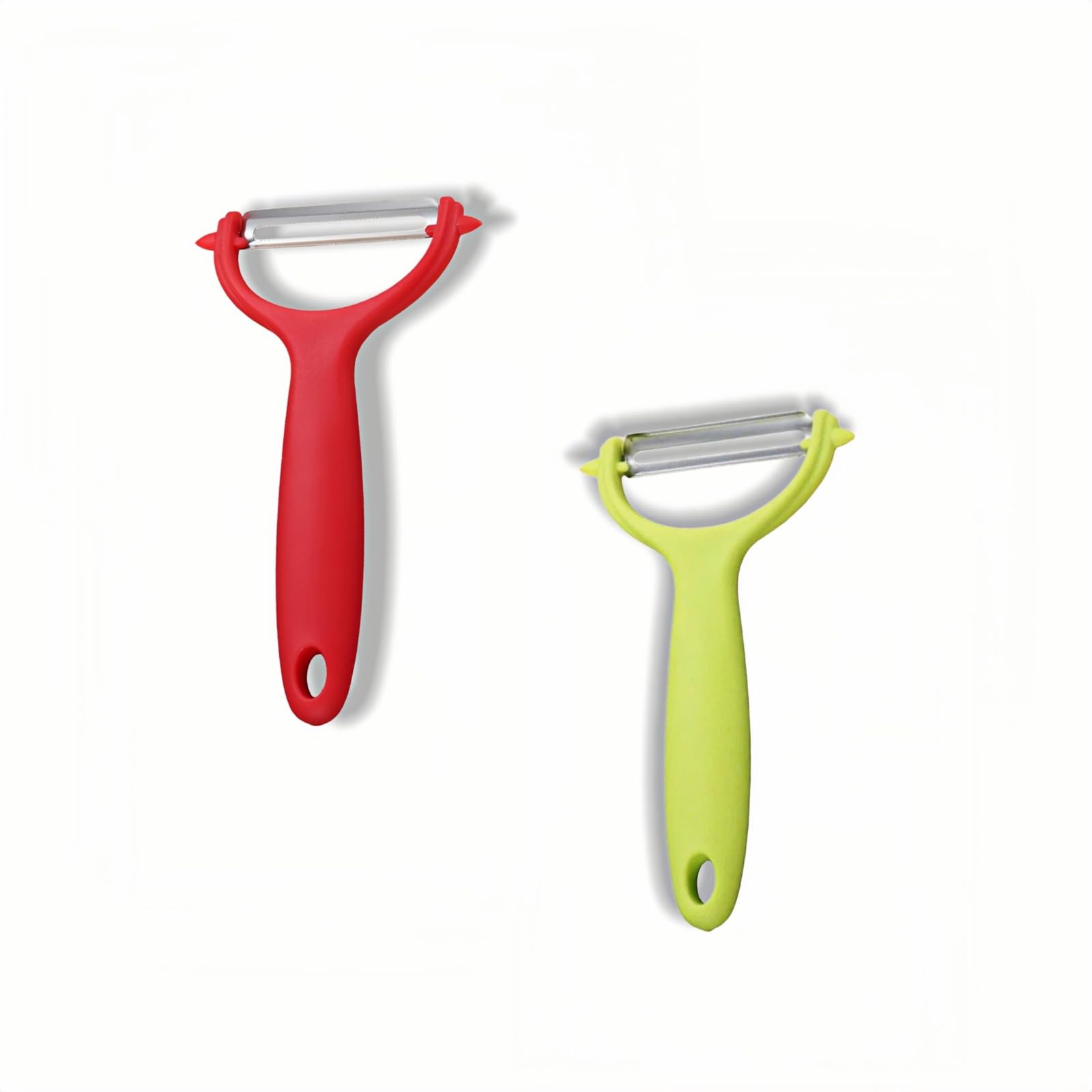 Peeler-Vegetable-Potatoes-Carrot-Fruit-Apple with Serrated Stainless Steel Blade, Y Peelers for Kitchen, Ergonomic Plastic Red & Green Handles -(2pcs)