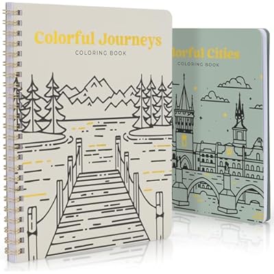 Beautiful Adult Coloring Book Set of 2 for Relaxation - Inspirational Adventures and Landmarks Scenery for the Spirit of Wanderlust - Perfect Stress-Relieving Gift for Women (Journeys & Cities, 2)
