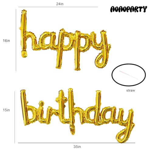 Image of Gold Happy Birthday Balloons Banner 16 Inch Mylar Foil | Happy Birthday Letters Sign for Women Men Adults Birthday Party Decorations