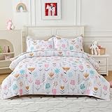 Full Size Comforter Sets for Girls Kids Floral Bedding Set Cute Flower Bed Sets with 2 Pillowcases 3 Pieces in A Bag Children Bedroom Decor Soft Lightweight for All Season Durable Machine Washable