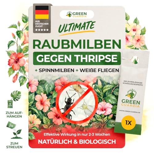 GREEN GUARDIA Ultimate Raubmilben gegen Thripse Weiße Fliegen & Spinnmilben 1x Tüte Biologische Schädlingsbekämpfung für Pflanzen Nützlinge gegen Thripse chemiefrei & einfach anzuwenden