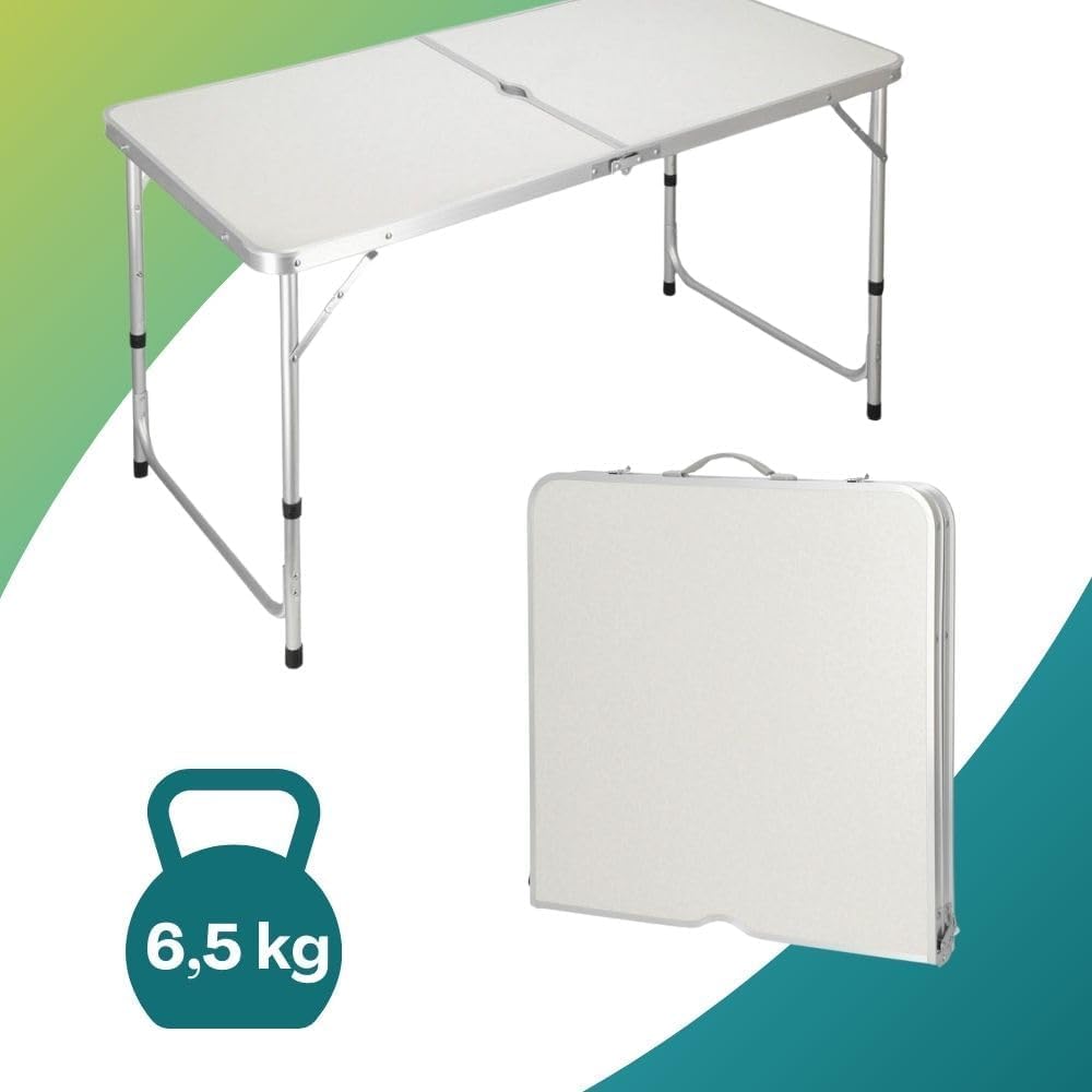 PALUPLUS Set Tavolo Campeggio in Alluminio con 4 Sgabelli pieghevoli di colore Blu, Tavolino da 121x61,5x70 cm, Design Pieghevole a Valigetta con Maniglia, Set per picnic, gita -8095F