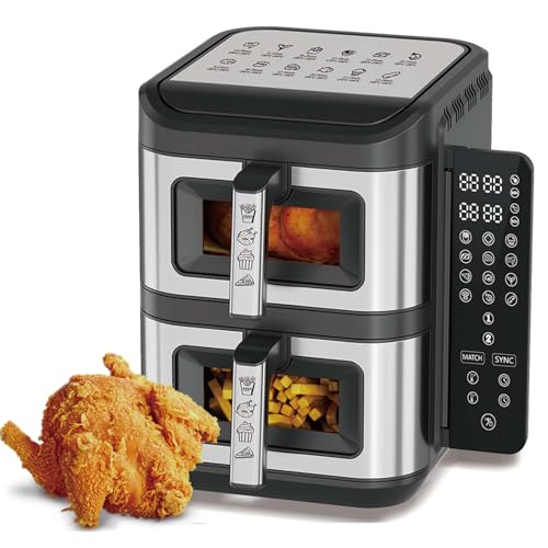 Horno freidora de aire plegable con pantalla táctil y cocción sincronizada de doble capa – Electrodoméstico inteligente de cocina para comidas familiares y fácil visualización